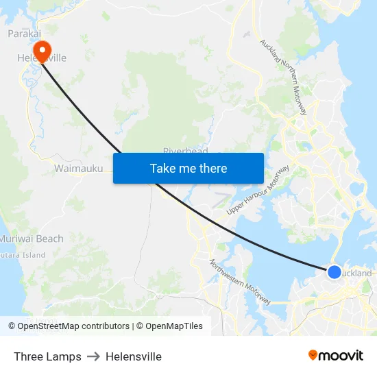 Three Lamps to Helensville map