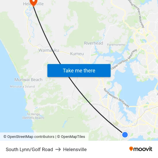 South Lynn/Golf Road to Helensville map