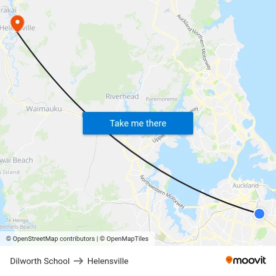 Dilworth School to Helensville map