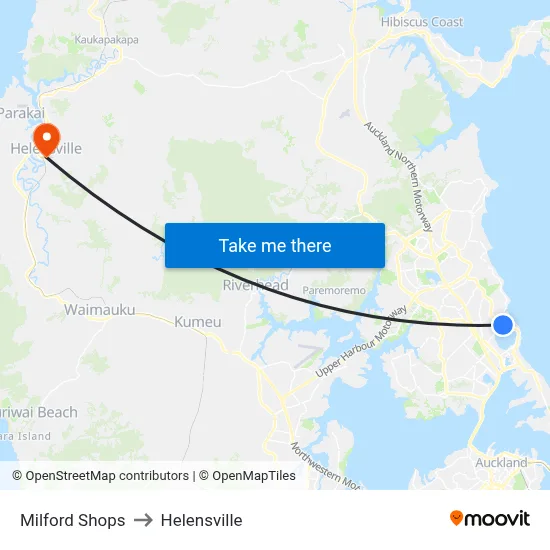 Milford Shops to Helensville map