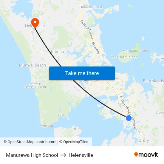 Manurewa High School to Helensville map