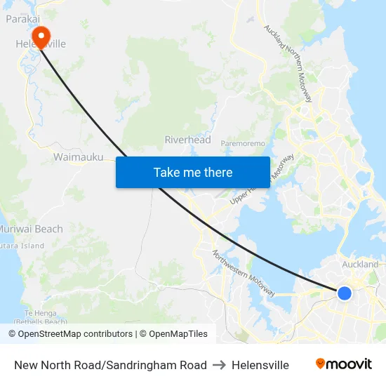 New North Road/Sandringham Road to Helensville map