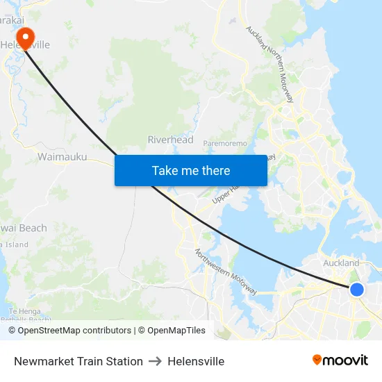 Newmarket Train Station to Helensville map