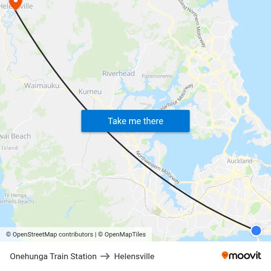 Onehunga Train Station to Helensville map