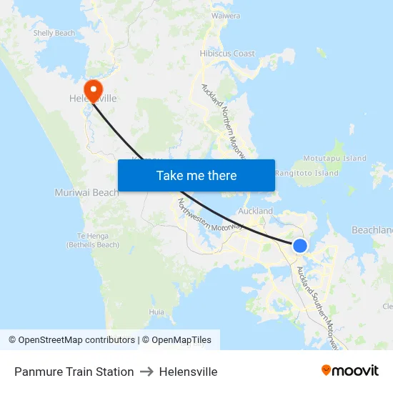 Panmure Train Station to Helensville map