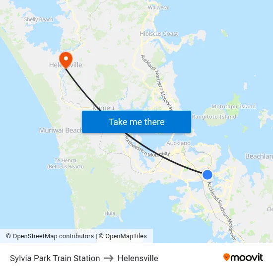 Sylvia Park Train Station to Helensville map