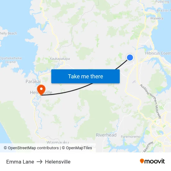 Emma Lane to Helensville map
