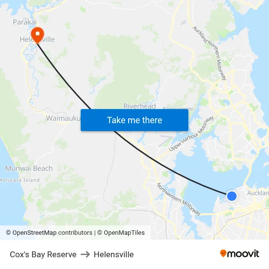 Cox's Bay Reserve to Helensville map