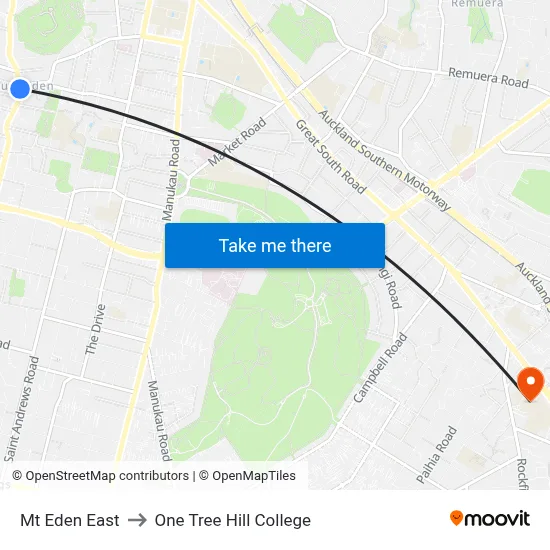 Mt Eden East to One Tree Hill College map
