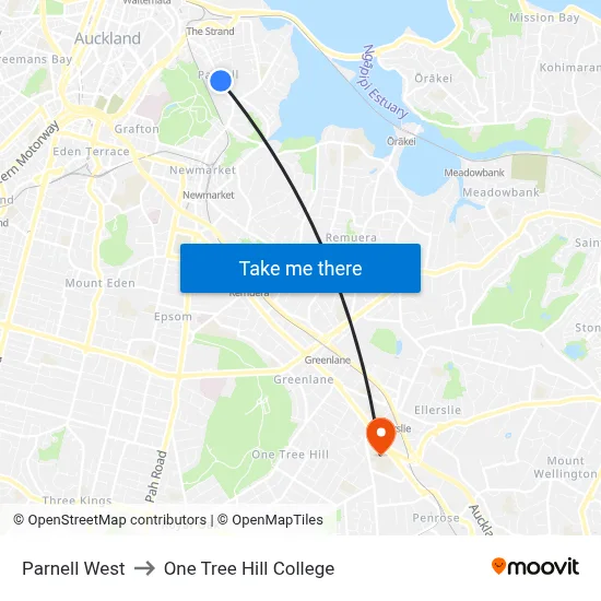 Parnell West to One Tree Hill College map