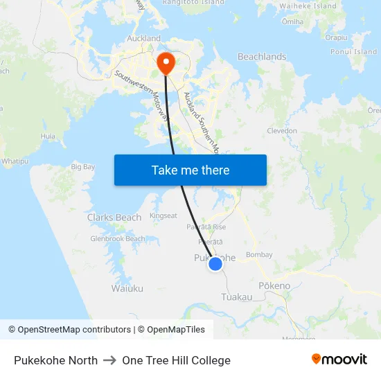 Pukekohe North to One Tree Hill College map
