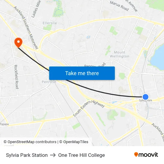 Sylvia Park Station to One Tree Hill College map