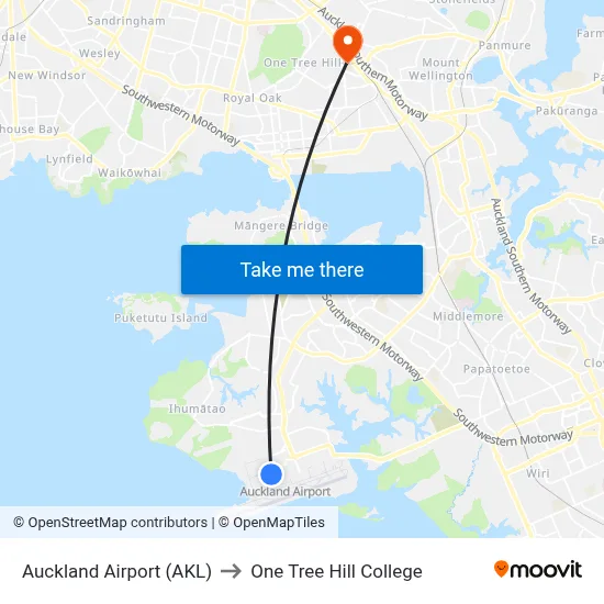Auckland Airport (AKL) to One Tree Hill College map