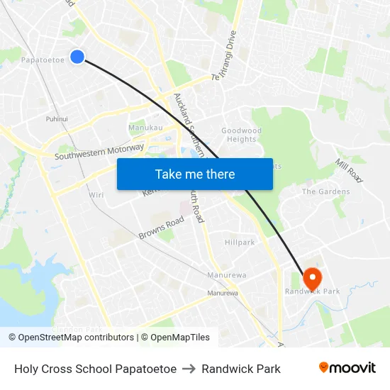Holy Cross School Papatoetoe to Randwick Park map