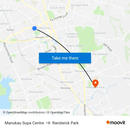 Manukau Supa Centre to Randwick Park map