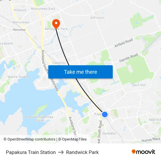 Papakura Train Station to Randwick Park map