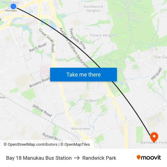 Bay 18 Manukau Bus Station to Randwick Park map
