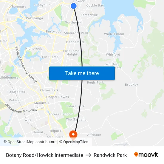 Botany Road/Howick Intermediate to Randwick Park map