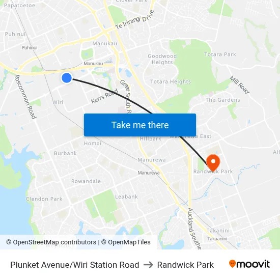 Plunket Avenue/Wiri Station Road to Randwick Park map