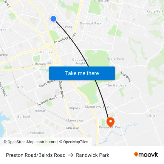 Preston Road/Bairds Road to Randwick Park map
