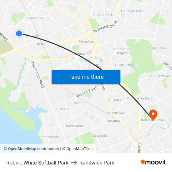 Robert White Softball Park to Randwick Park map