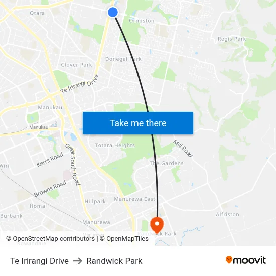 Te Irirangi Drive to Randwick Park map