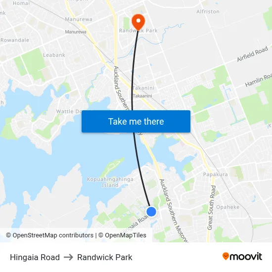 Hingaia Road to Randwick Park map