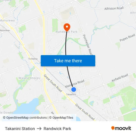 Takanini Station to Randwick Park map