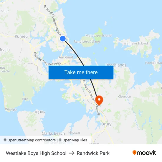 Westlake Boys High School to Randwick Park map