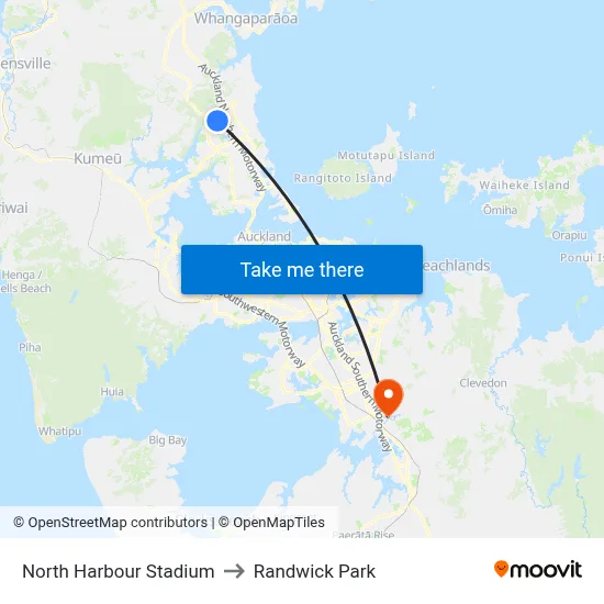 North Harbour Stadium to Randwick Park map