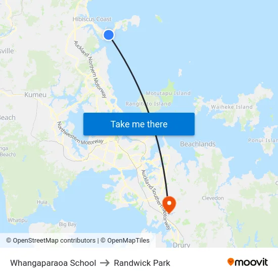 Whangaparaoa School to Randwick Park map