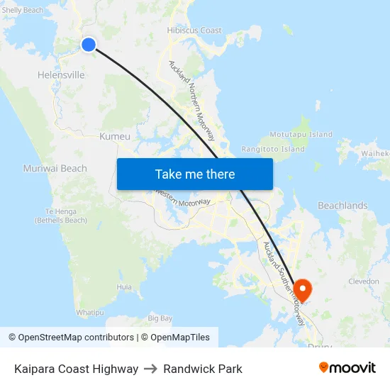 Kaipara Coast Highway to Randwick Park map