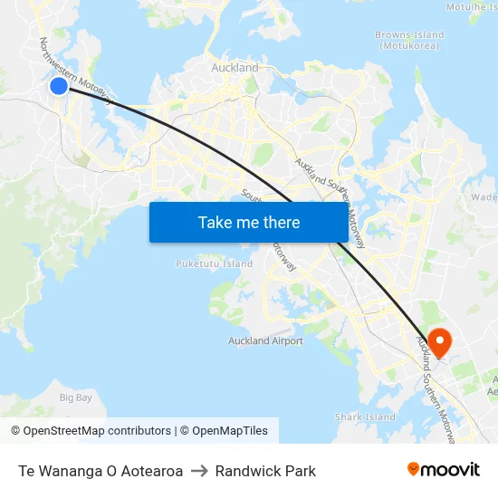 Te Wananga O Aotearoa to Randwick Park map