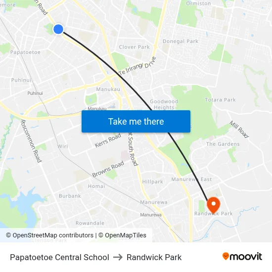Papatoetoe Central School to Randwick Park map
