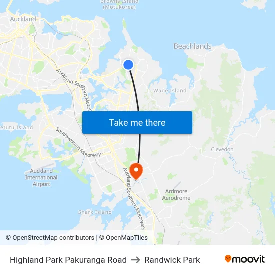 Highland Park Pakuranga Road to Randwick Park map