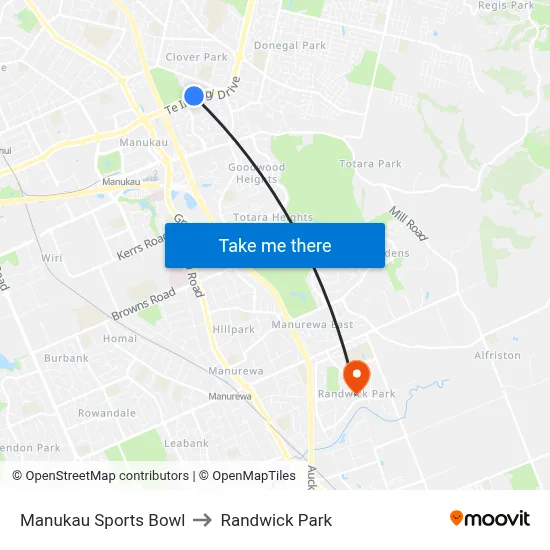 Manukau Sports Bowl to Randwick Park map