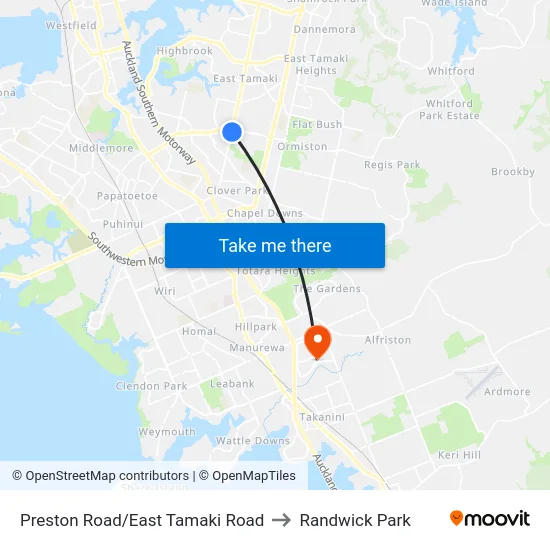 Preston Road/East Tamaki Road to Randwick Park map