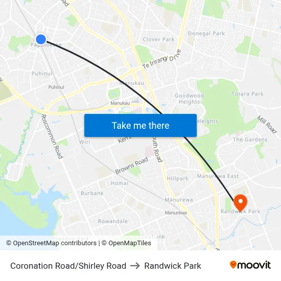 Coronation Road/Shirley Road to Randwick Park map
