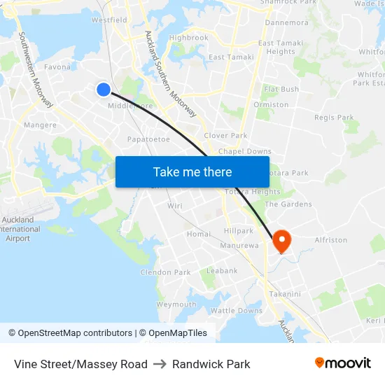 Vine Street/Massey Road to Randwick Park map