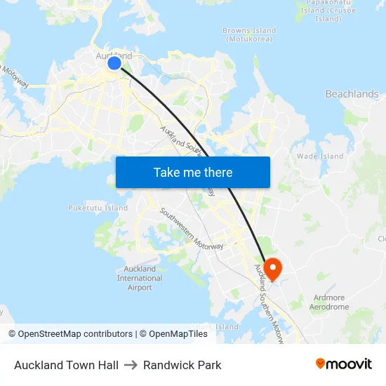 Auckland Town Hall to Randwick Park map