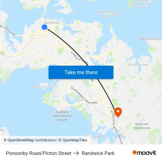 Ponsonby Road/Picton Street to Randwick Park map