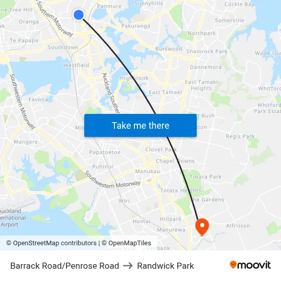 Barrack Road/Penrose Road to Randwick Park map