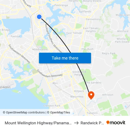 Mount Wellington Highway/Panama Road to Randwick Park map