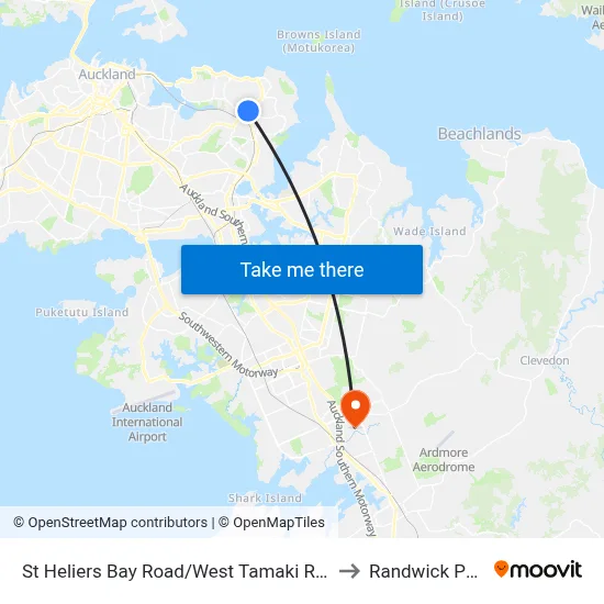 St Heliers Bay Road/West Tamaki Road to Randwick Park map