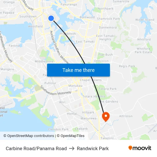 Carbine Road/Panama Road to Randwick Park map