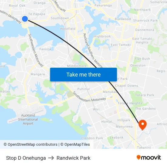 Stop D Onehunga to Randwick Park map