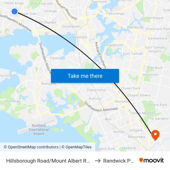 Hillsborough Road/Mount Albert Road to Randwick Park map