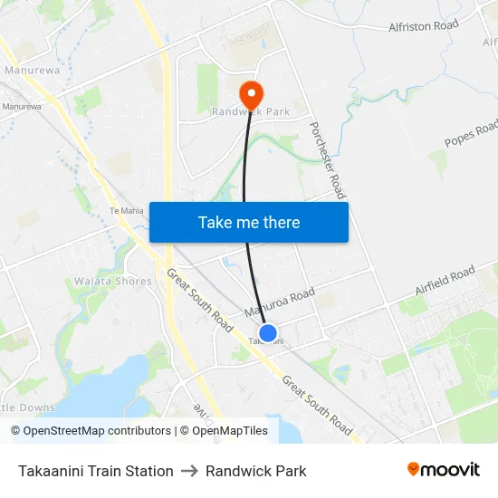 Takaanini Train Station to Randwick Park map