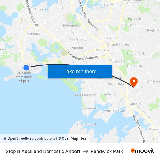 Stop B Auckland Domestic Airport to Randwick Park map