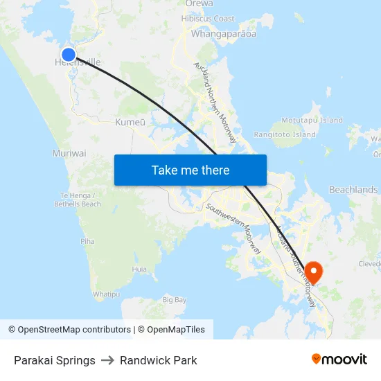 Parakai Springs to Randwick Park map